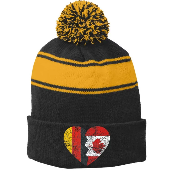 Canadian German Flag Heart Germany Canada Flag Roots Stripe Pom Pom Beanie