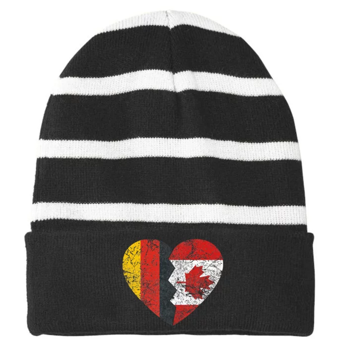 Canadian German Flag Heart Germany Canada Flag Roots Striped Beanie with Solid Band