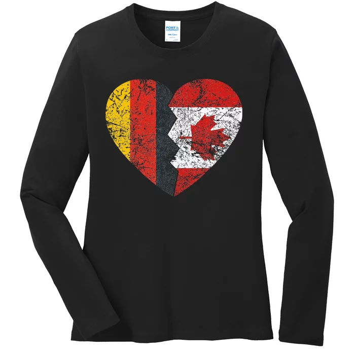 Canadian German Flag Heart Germany Canada Flag Roots Ladies Long Sleeve Shirt