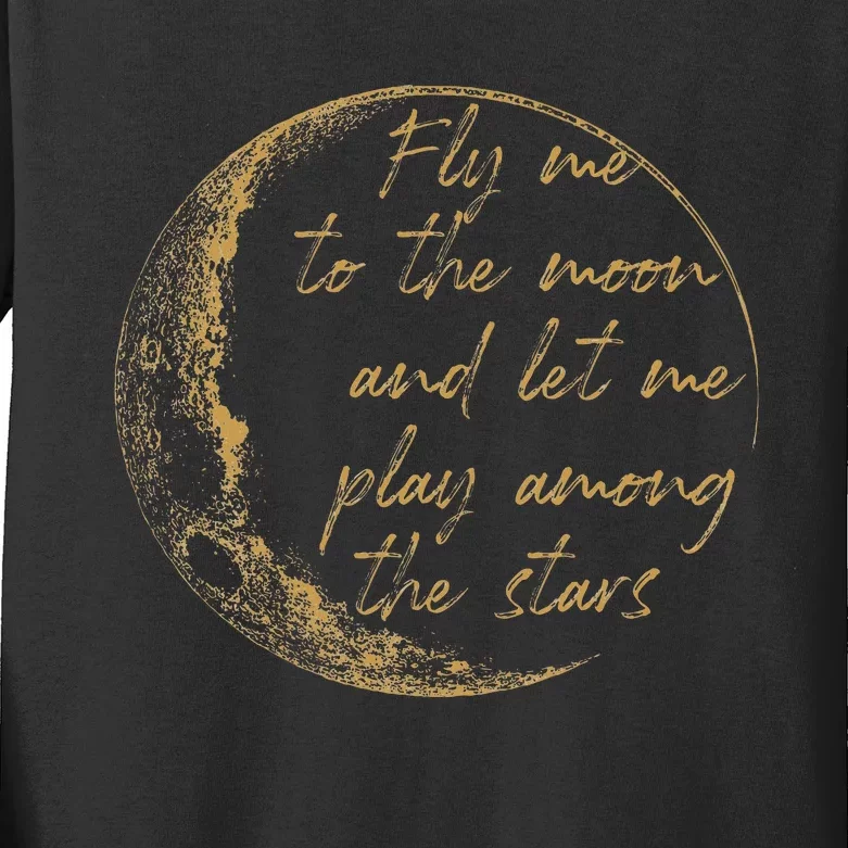 CelestialD Gold Fly Me To The Moon Kids Long Sleeve Shirt