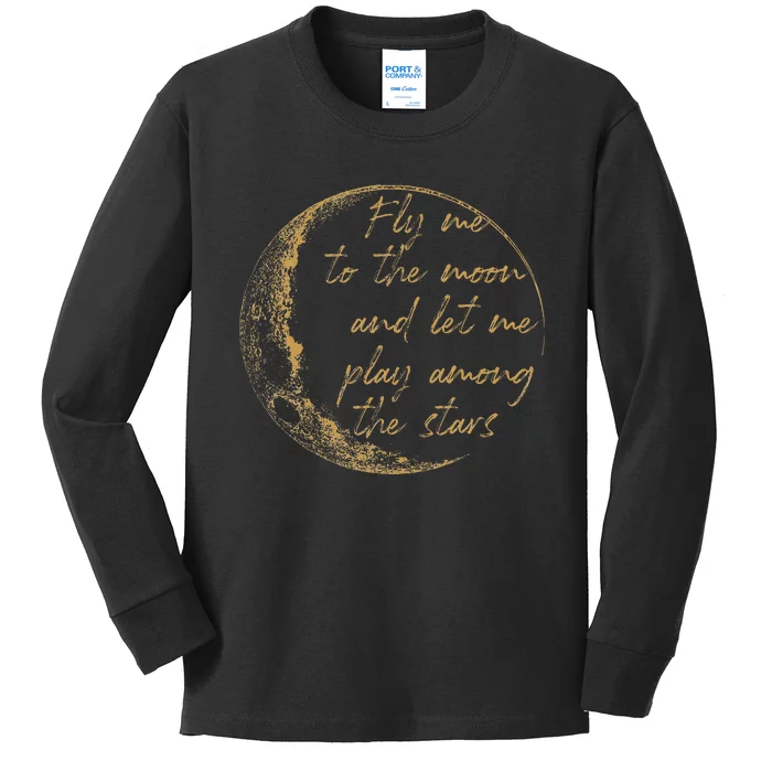 CelestialD Gold Fly Me To The Moon Kids Long Sleeve Shirt