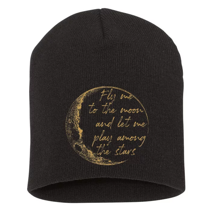 CelestialD Gold Fly Me To The Moon Short Acrylic Beanie