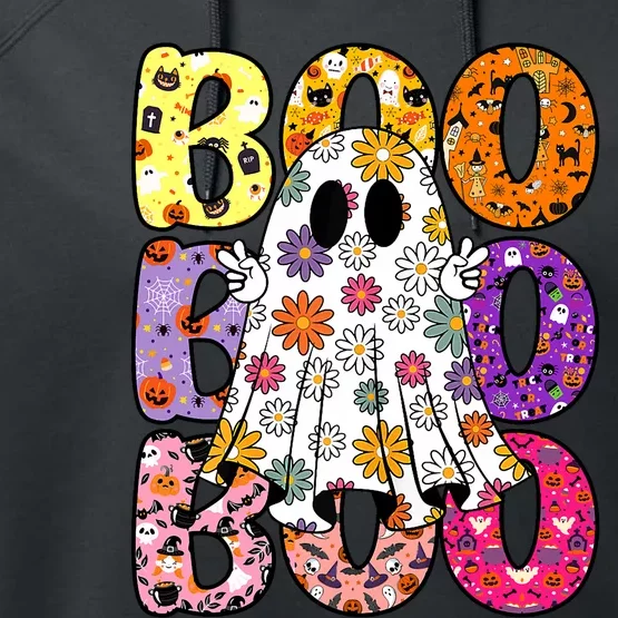 Cute Ghost Floral Boo Halloween Ghost Spooky Season Performance Fleece Hoodie