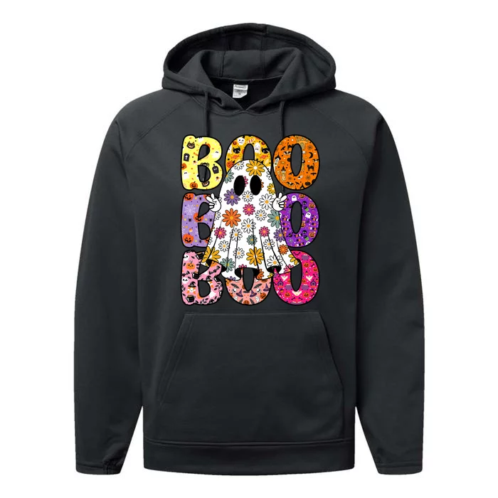 Cute Ghost Floral Boo Halloween Ghost Spooky Season Performance Fleece Hoodie