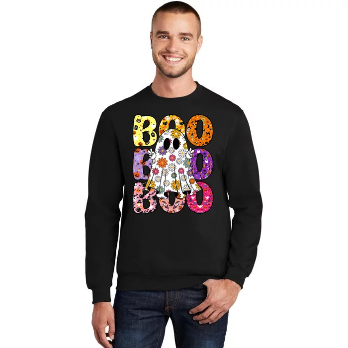 Cute Ghost Floral Boo Halloween Ghost Spooky Season Tall Sweatshirt