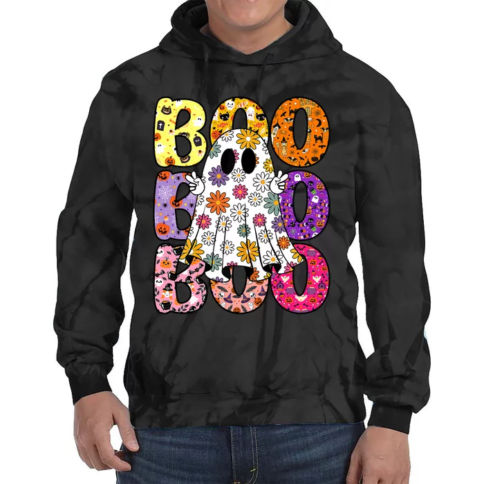 Cute Ghost Floral Boo Halloween Ghost Spooky Season Tie Dye Hoodie