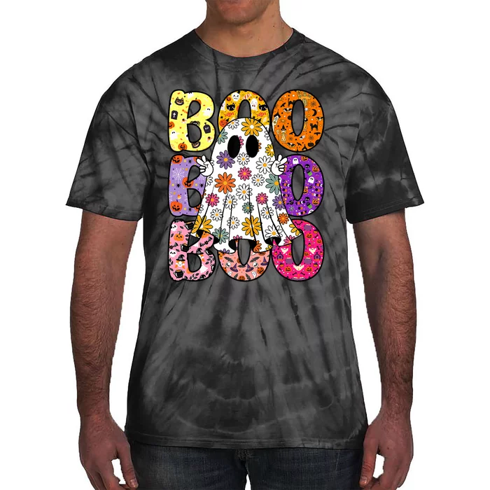 Cute Ghost Floral Boo Halloween Ghost Spooky Season Tie-Dye T-Shirt