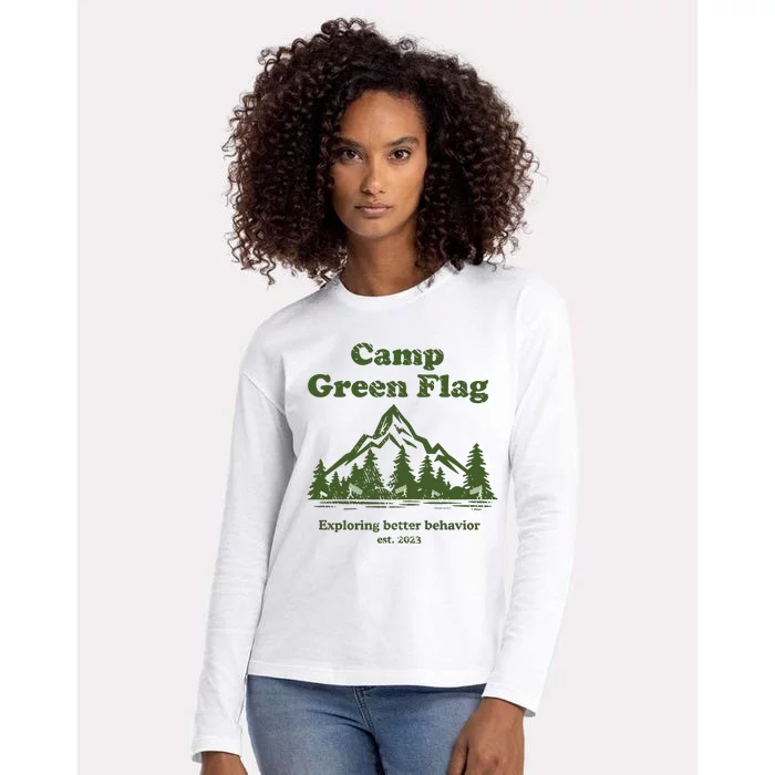 Camp Green Flag Exploring Better Behavior Est 2023 Womens Cotton Relaxed Long Sleeve T-Shirt