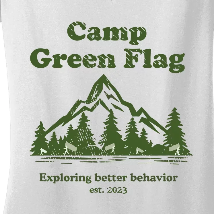 Camp Green Flag Exploring Better Behavior Est 2023 Women's V-Neck T-Shirt