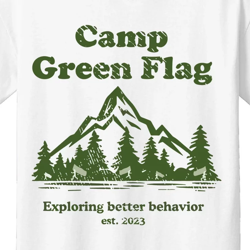 Camp Green Flag Exploring Better Behavior Est 2023 Kids T-Shirt