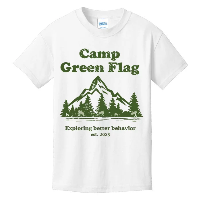 Camp Green Flag Exploring Better Behavior Est 2023 Kids T-Shirt