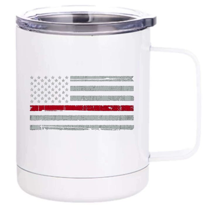 Cool Gift Firefighter Thin Red Line Flag Front & Back 12oz Stainless Steel Tumbler Cup