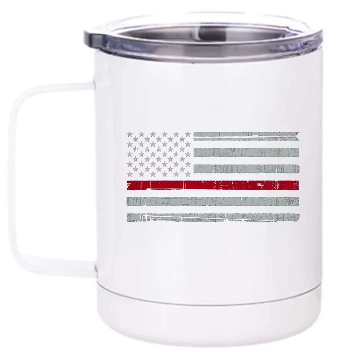 Cool Gift Firefighter Thin Red Line Flag Front & Back 12oz Stainless Steel Tumbler Cup