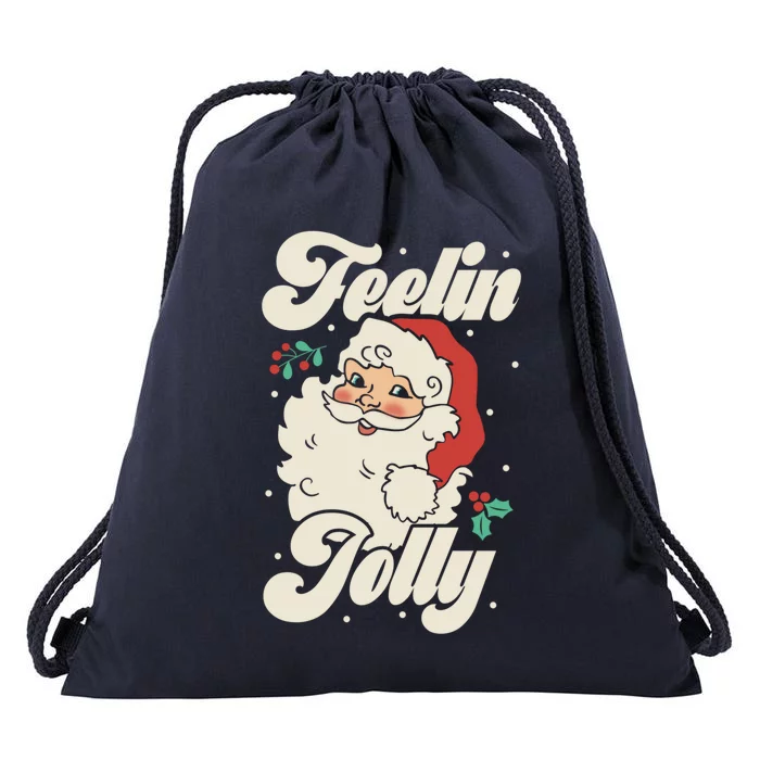 Christmas Gift Feeling Jolly Retro Vintage Santa Gift Drawstring Bag