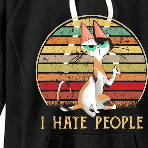 Cat Gifts For Cat Lovers Funny Mid Finger Cat I Hate People Women's Fleece Hoodie