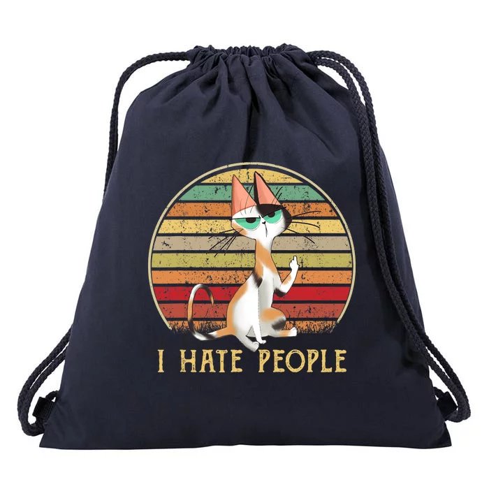 Cat Gifts For Cat Lovers Funny Mid Finger Cat I Hate People Drawstring Bag