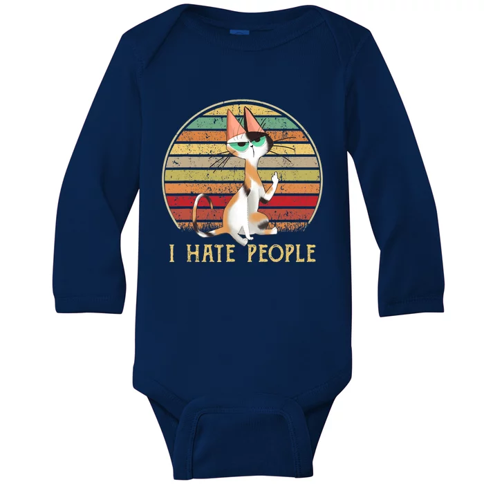 Cat Gifts For Cat Lovers Funny Mid Finger Cat I Hate People Baby Long Sleeve Bodysuit