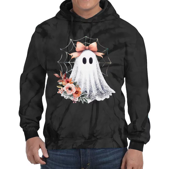 Cute Ghost Floral Coquette Halloween Lace Ghost Women Tie Dye Hoodie