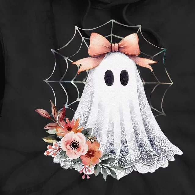 Cute Ghost Floral Coquette Halloween Lace Ghost Women Tie Dye Hoodie