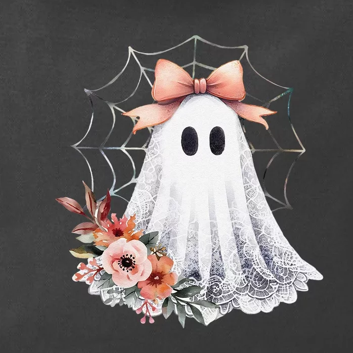 Cute Ghost Floral Coquette Halloween Lace Ghost Women Zip Tote Bag