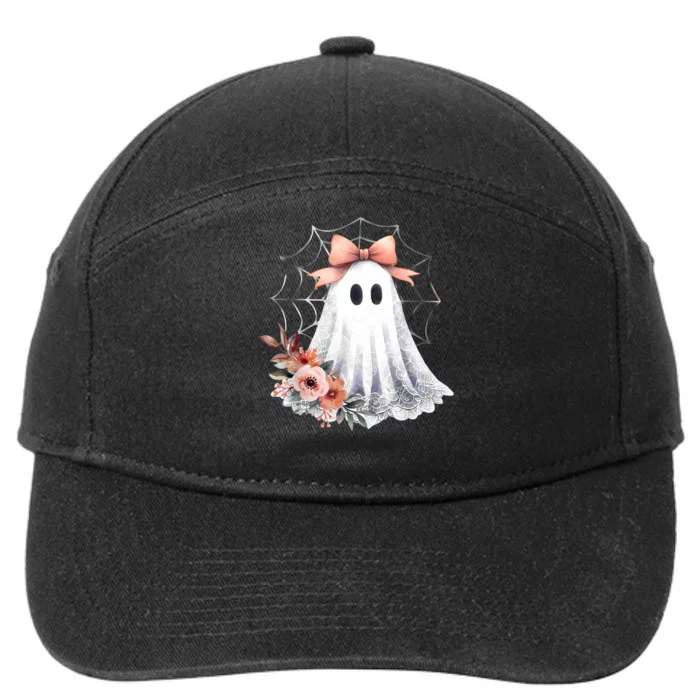 Cute Ghost Floral Coquette Halloween Lace Ghost Women Girl 7-Panel Snapback Hat