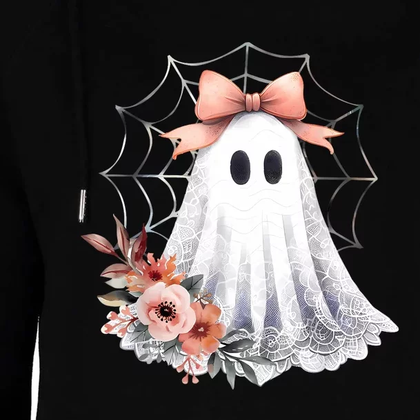 Cute Ghost Floral Coquette Halloween Lace Ghost Women Girl Womens Funnel Neck Pullover Hood