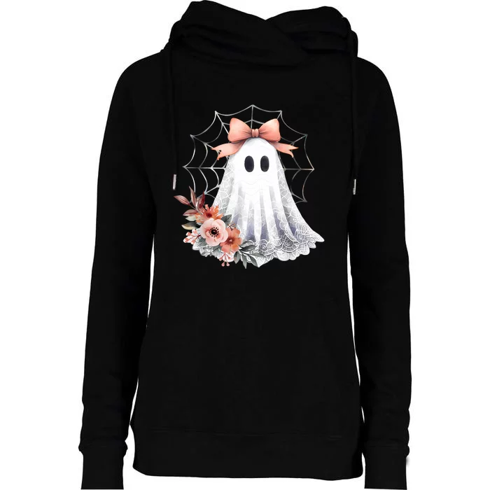 Cute Ghost Floral Coquette Halloween Lace Ghost Women Girl Womens Funnel Neck Pullover Hood