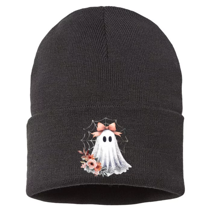 Cute Ghost Floral Coquette Halloween Lace Ghost Women Girl Sustainable Knit Beanie