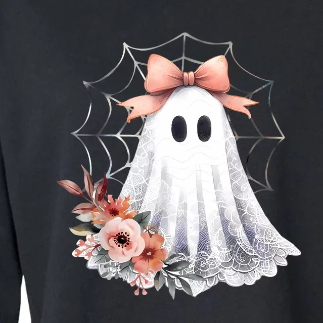 Cute Ghost Floral Coquette Halloween Lace Ghost Women Girl Cropped Pullover Crew