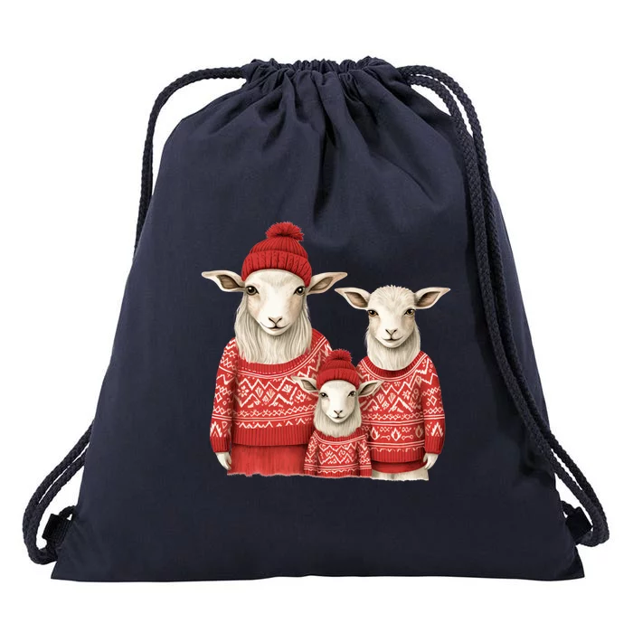 Christmas Goat Family Matching Outfit Drawstring Bag