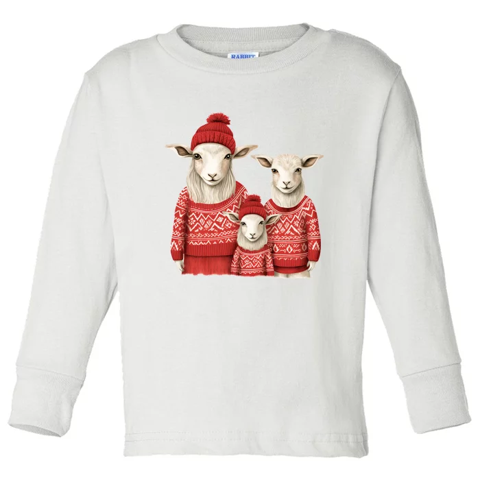 Christmas Goat Family Matching Outfit Toddler Long Sleeve Shirt