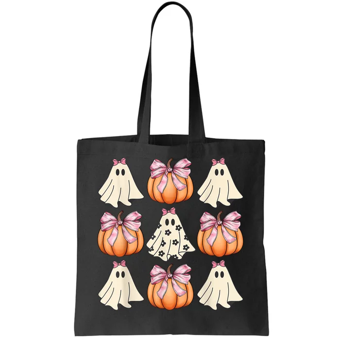 Cute Ghost Florals Coquette Bows Pumpkins Halloween Tote Bag