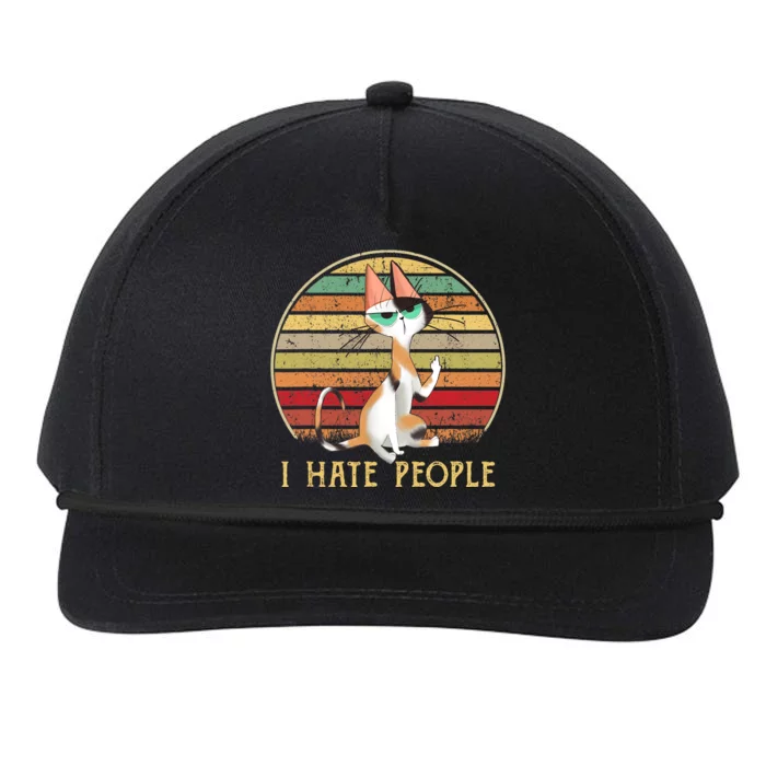 Cat Gifts For Cat Lovers Funny Mid Finger Cat I Hate People Snapback Five-Panel Rope Hat