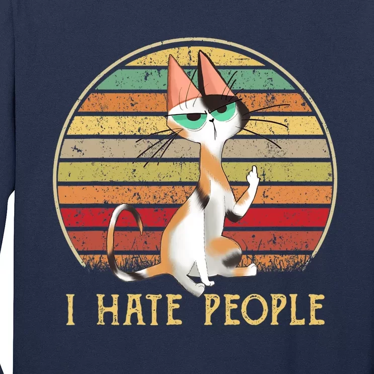 Cat Gifts For Cat Lovers Funny Mid Finger Cat I Hate People Long Sleeve Shirt