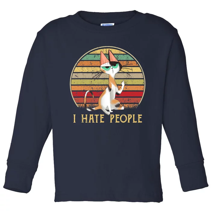 Cat Gifts For Cat Lovers Funny Mid Finger Cat I Hate People Toddler Long Sleeve Shirt