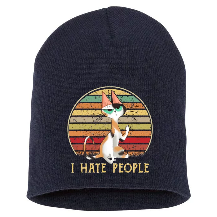 Cat Gifts For Cat Lovers Funny Mid Finger Cat I Hate People Short Acrylic Beanie