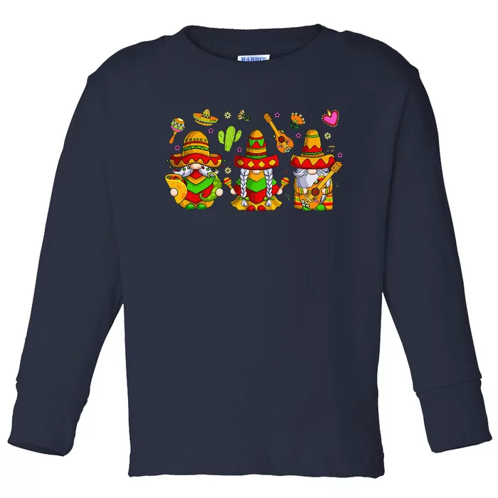 Cute Gnomes Funny Cinco De Mayo Mexican Fiesta Party Toddler Long Sleeve Shirt