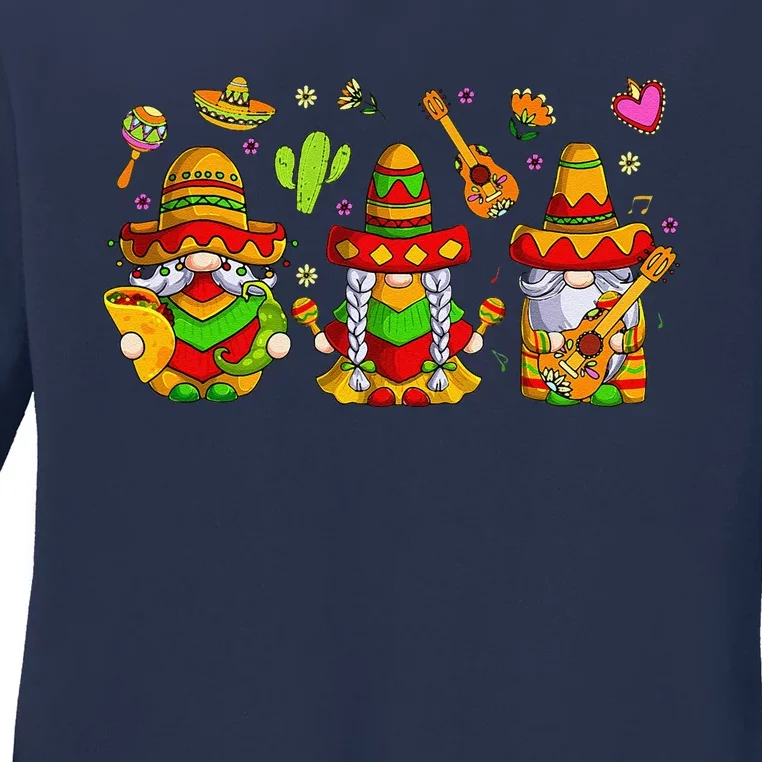 Cute Gnomes Funny Cinco De Mayo Mexican Fiesta Party Ladies Long Sleeve Shirt