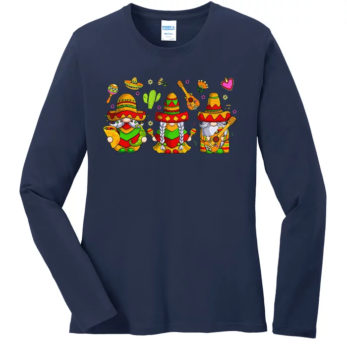 Cute Gnomes Funny Cinco De Mayo Mexican Fiesta Party Ladies Long Sleeve Shirt