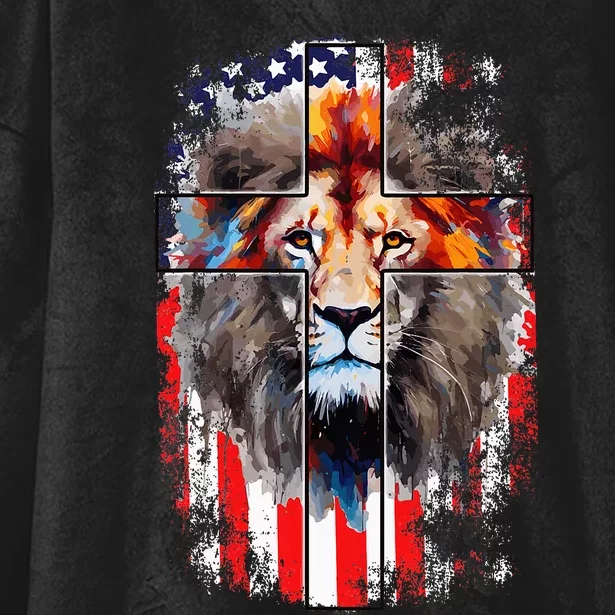 Christian God Faith Us Flag Cross Jesus Lion Of Judah Hooded Wearable Blanket