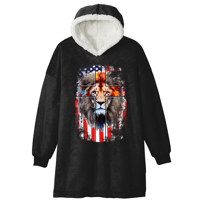 Christian God Faith Us Flag Cross Jesus Lion Of Judah Hooded Wearable Blanket