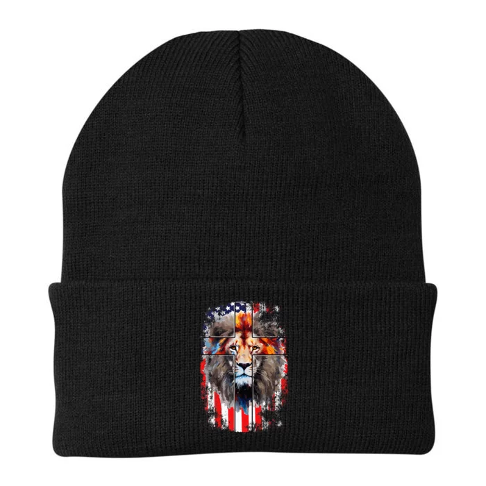 Christian God Faith Us Flag Cross Jesus Lion Of Judah Knit Cap Winter Beanie