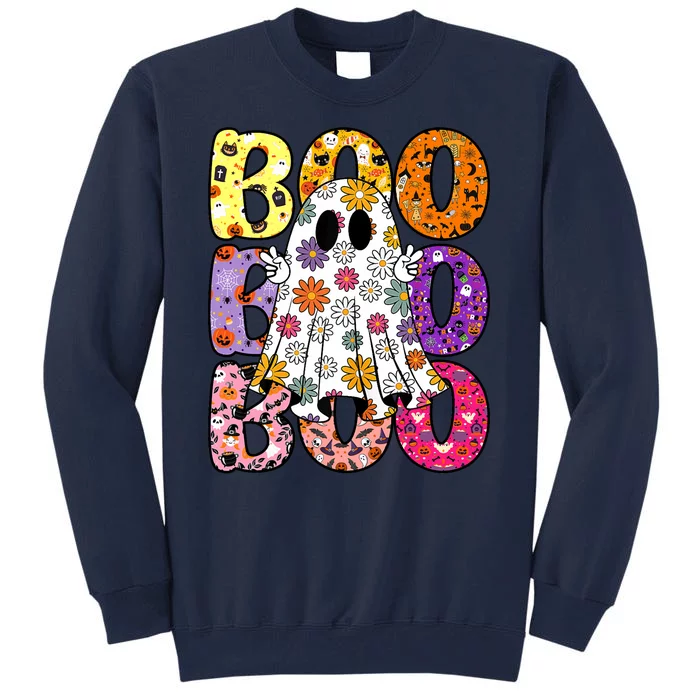 Cute Ghost Floral Boo Halloween Boy Girl Ghost Spooky Season Tall Sweatshirt