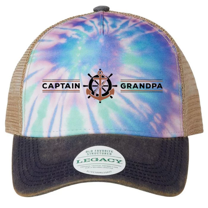 Captain Grandpa Family Grandchild Boating Legacy Tie Dye Trucker Hat