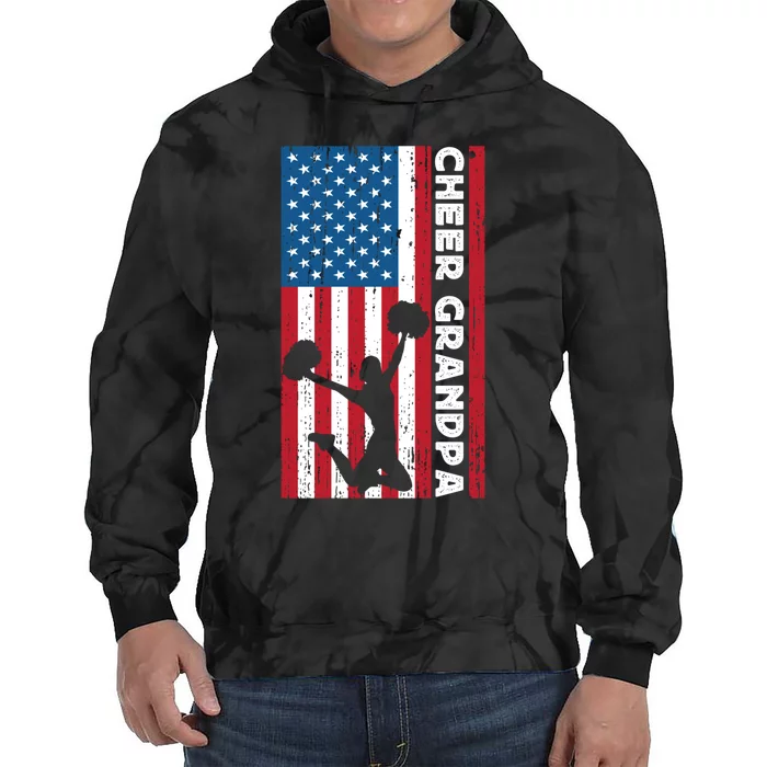 Cheer Grandpa For Usa American Flag Cheerleader Grandpa Long Tie Dye Hoodie