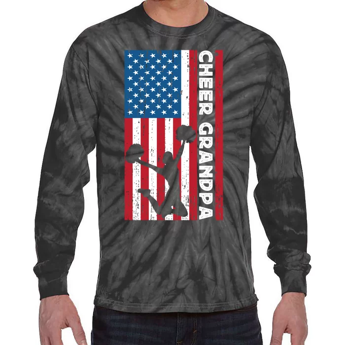 Cheer Grandpa For Usa American Flag Cheerleader Grandpa Long Tie-Dye Long Sleeve Shirt