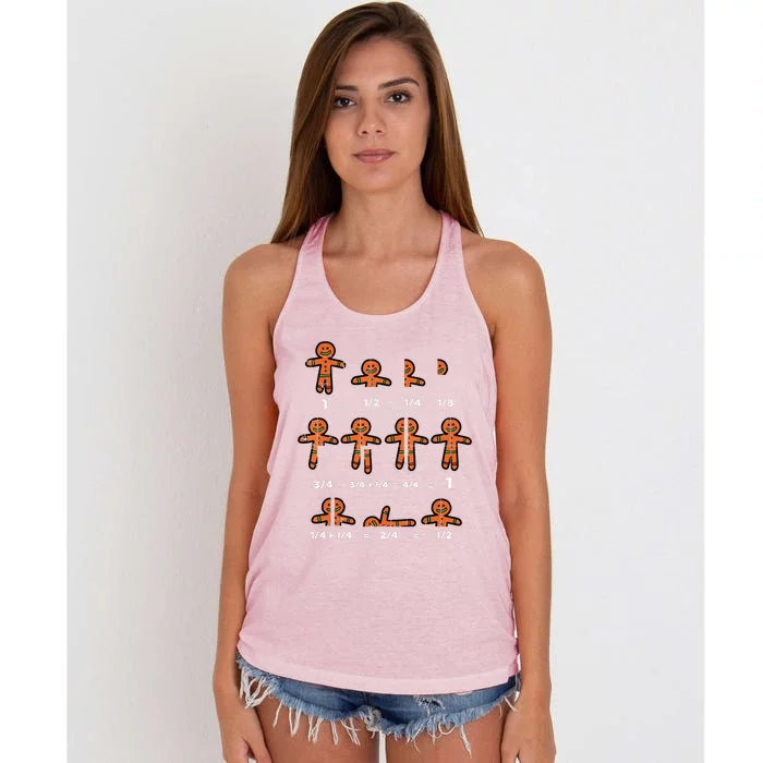 Christmas Gingerbread Fraction Cute Xmas Cookie Math Teacher Women's Knotted Racerback Tank