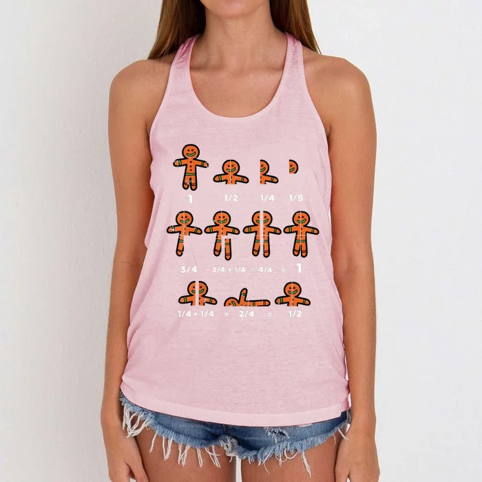 Christmas Gingerbread Fraction Cute Xmas Cookie Math Teacher Women's Knotted Racerback Tank