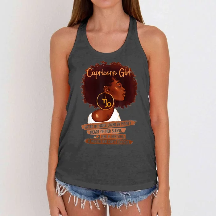 Capricorn Girl Funny Gift For Black Women Melanin Afro Queen Women's Knotted Racerback Tank