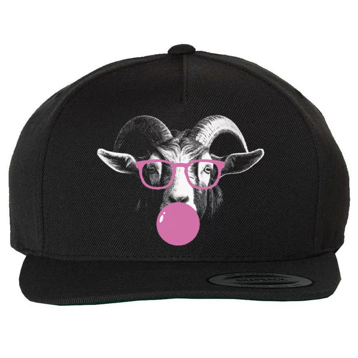 Cool Goat Face Eating Gum And Makes A Bubble Cute Goat Wool Snapback Cap